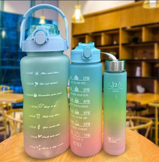 3 in 1 motivational water bottle With Time Marker